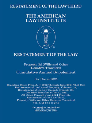 cover image of Restatement of the Law Third, Property (Wills and Other Donative Transfers)